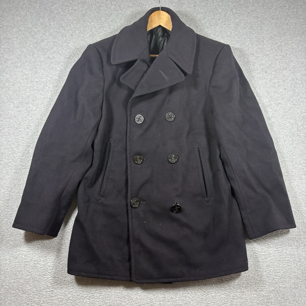 Vtg 1958 US Navy Wool Peacoat Mens 38 50s Military Issue Kersey Stencil Pea Coat